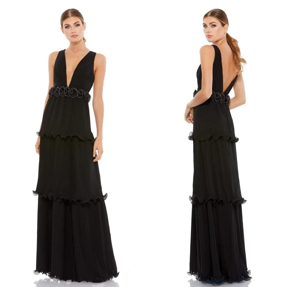 Ieena for Mac Duggal Rosette Ruffle Layered Maxi Dress Size 12